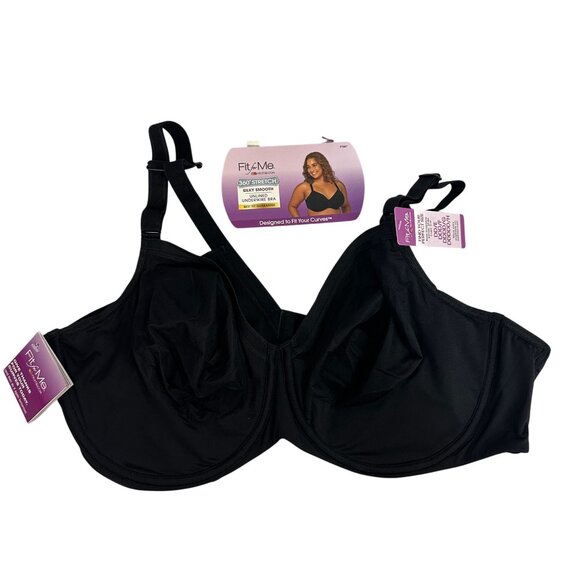 Fit For Me By Fruit Of The Loom Plus Size 360 Stretch Black Underwire Bra 44D - Picture 1 of 6